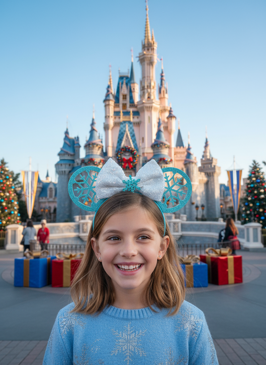Aqua Blue Snowflake Mouse Ears Lifestyle Image