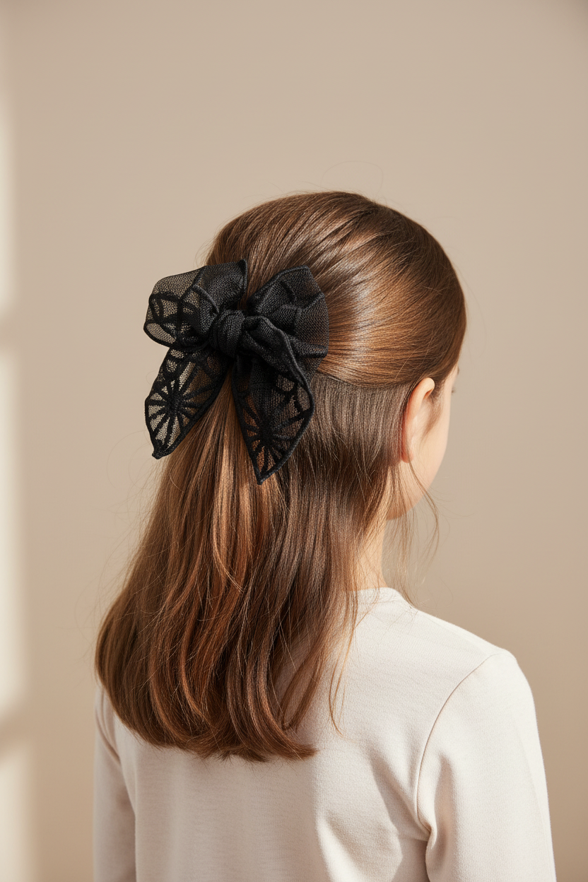 Black Lace Spider Web Hair Bow Lifestyle