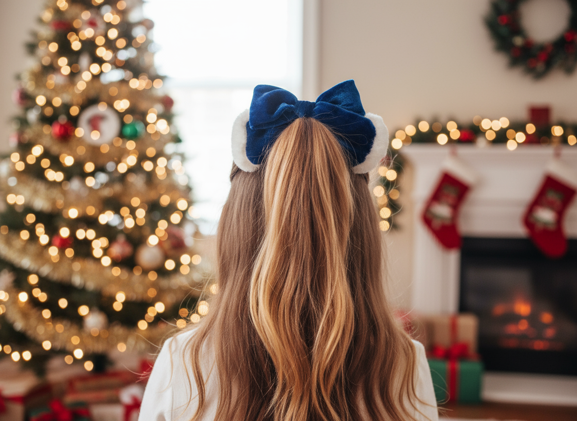 Blue Velvet Santa Bow Lifestyle Image