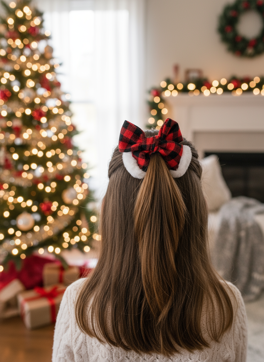 Buffalo Plaid Santa Bow Lifestyle Image