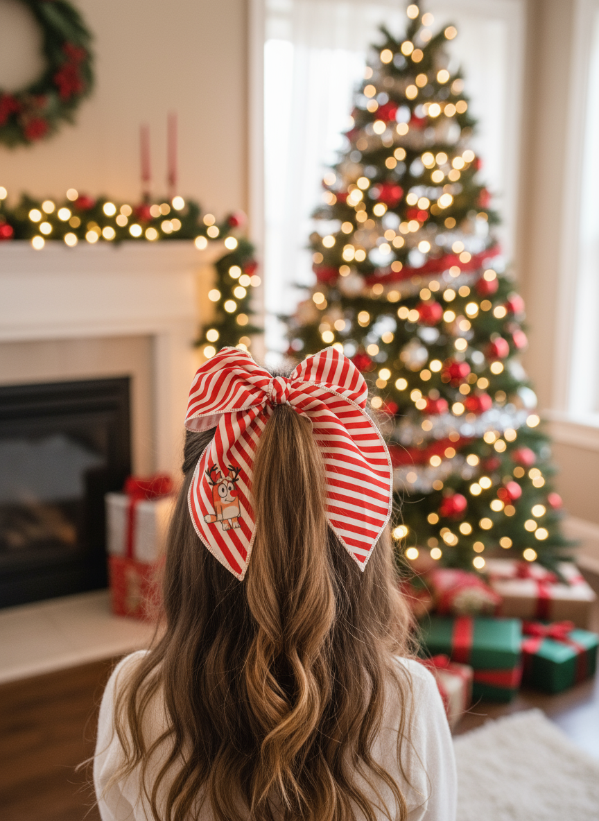 Christmas Candy Cane Orange Dog Bow Lifestyle Image