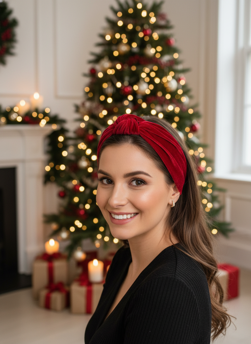 Dark Red Velvet Headband Lifestyle Image