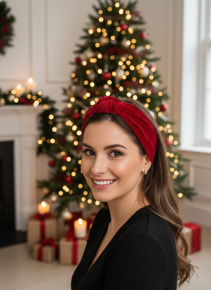 Dark Red Velvet Headband Lifestyle Image