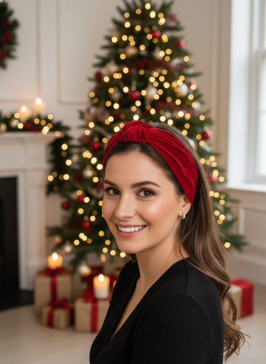 Dark Red Velvet Headband Lifestyle Image