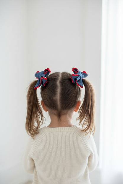 Denim Pigtail Bows Back View