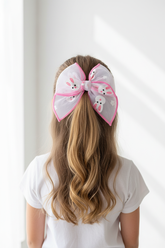 Girl wearing bunny bow - back view