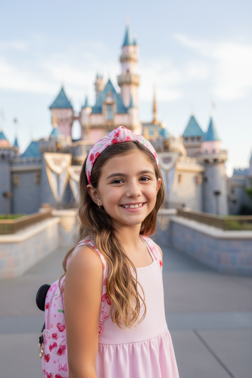 Girl wearing cherry Mickey headband at Disneyland