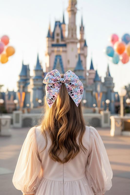 Girl wearing Disney bow at theme park