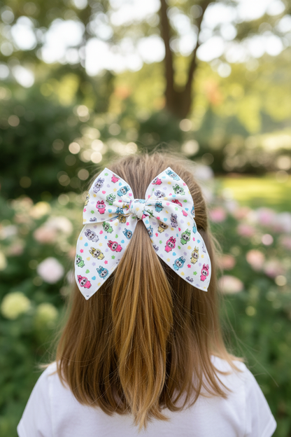 Girl wearing Labu bow in half-up half-down hairstyle outdoors