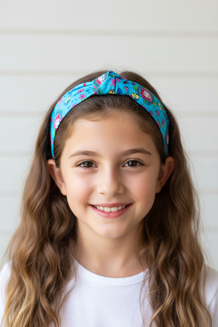 Girl wearing under the sea mermaid headband - front view