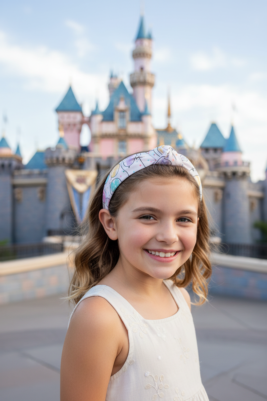 Girl wearing watercolor headband at Disneyland