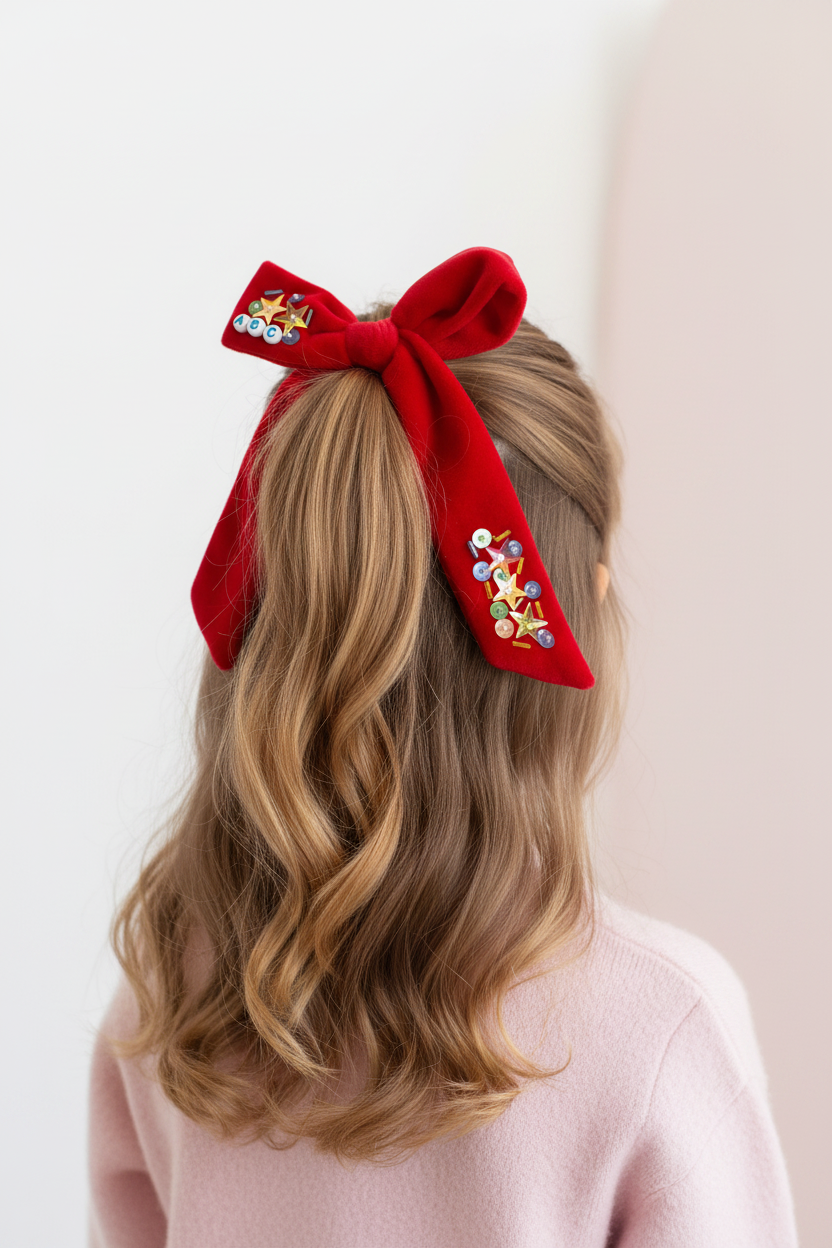 Girl with Red Bow Half Up Half Down