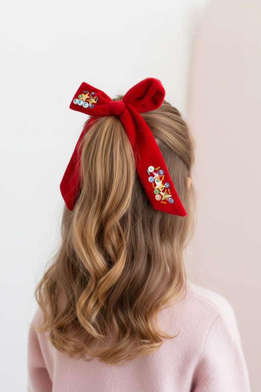 Girl with Red Bow Half Up Half Down