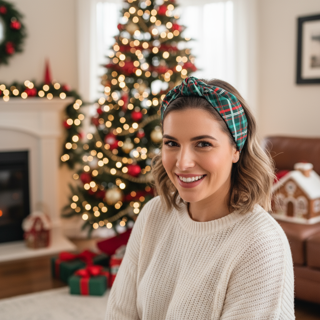 Green Plaid Headband Lifestyle Image