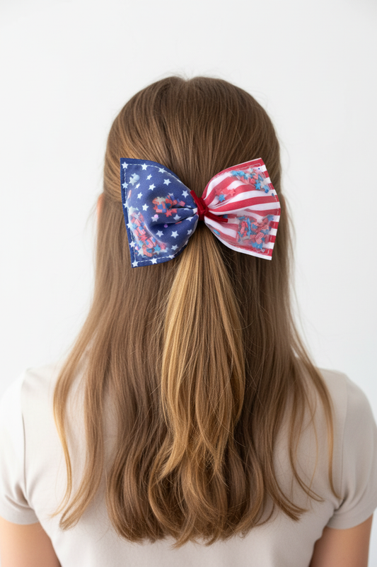 Half-up half-down with bow at back of head