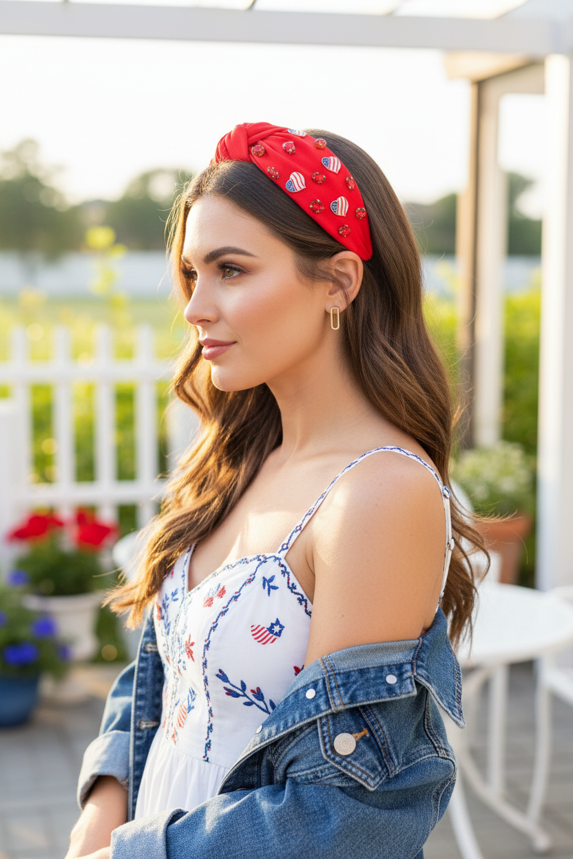 Heart Rhinestone 4th of July Headband Lifestyle