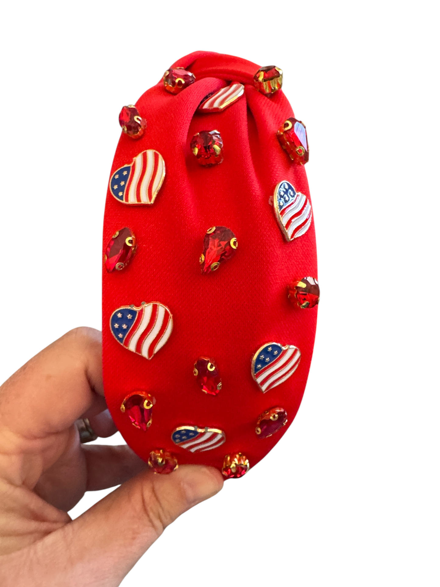 Heart Rhinestone 4th of July Headband – Patriotic Embellished Headband for Girls & Women