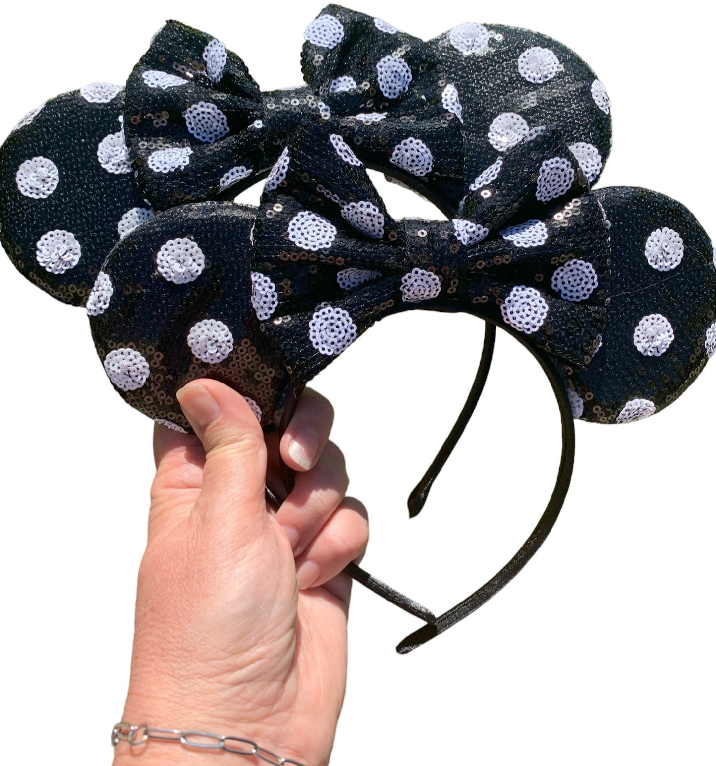 *Black Polka Dot Mouse Ear Headband