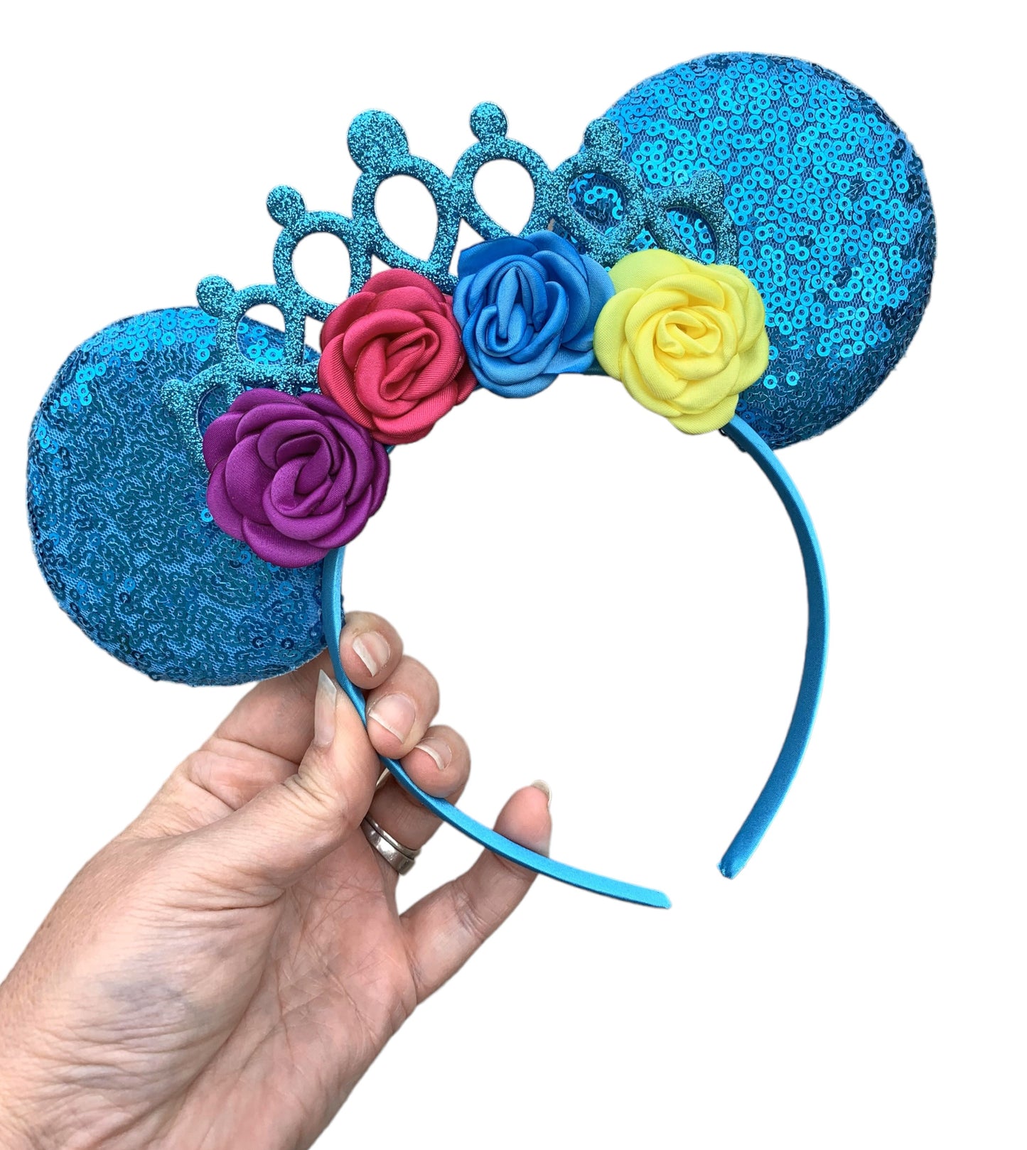 *Blue Flower Mouse Ear Headband