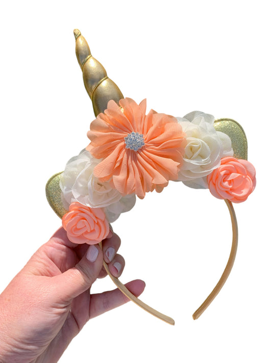 *Peach and Gold Unicorn Headband