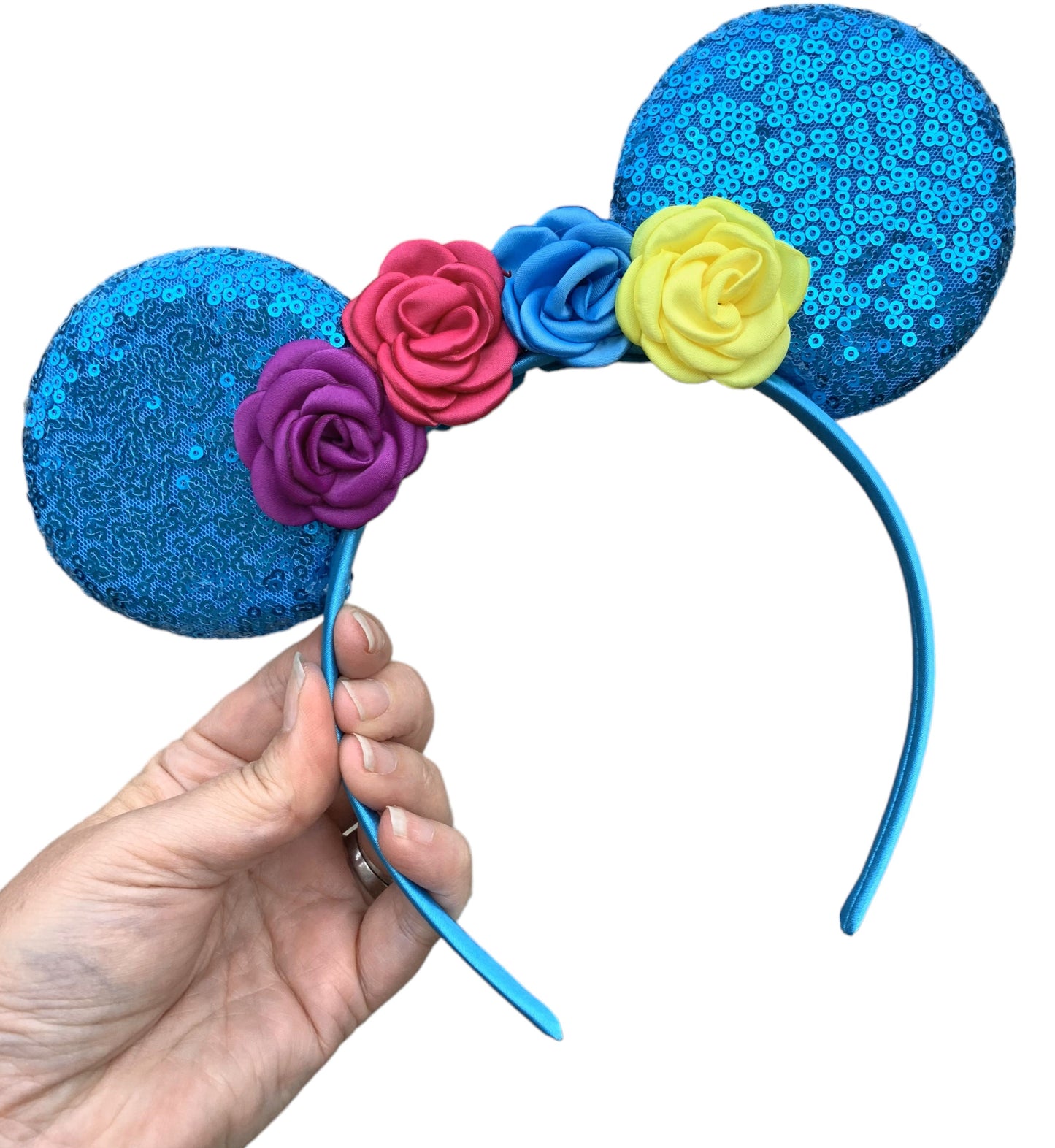 *Blue Flower Mouse Ear Headband