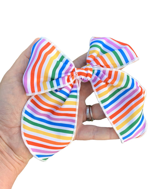 *Primary Rainbow Stripes Hair Bows