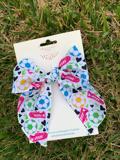 Pink Soccer Hair Bows