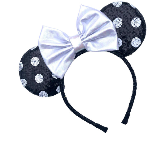 *Black Polka Dot Mouse Ear Headband