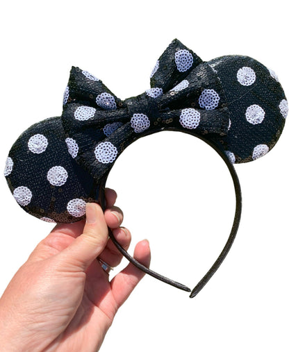 *Black Polka Dot Mouse Ear Headband