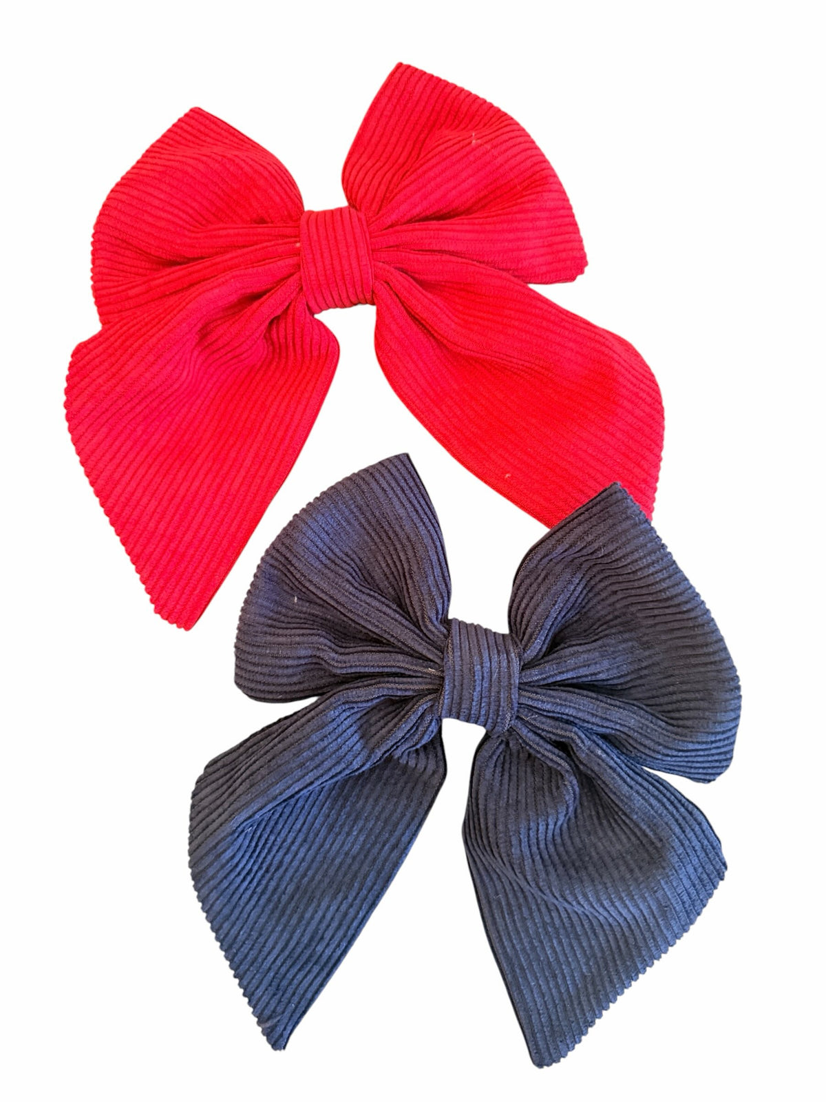 Ribbed Corduroy Sailor Hair Bow for Girls – Navy & Red