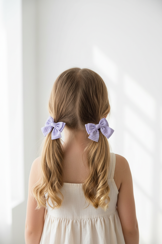 Lavender Gingham Bows on Pigtails