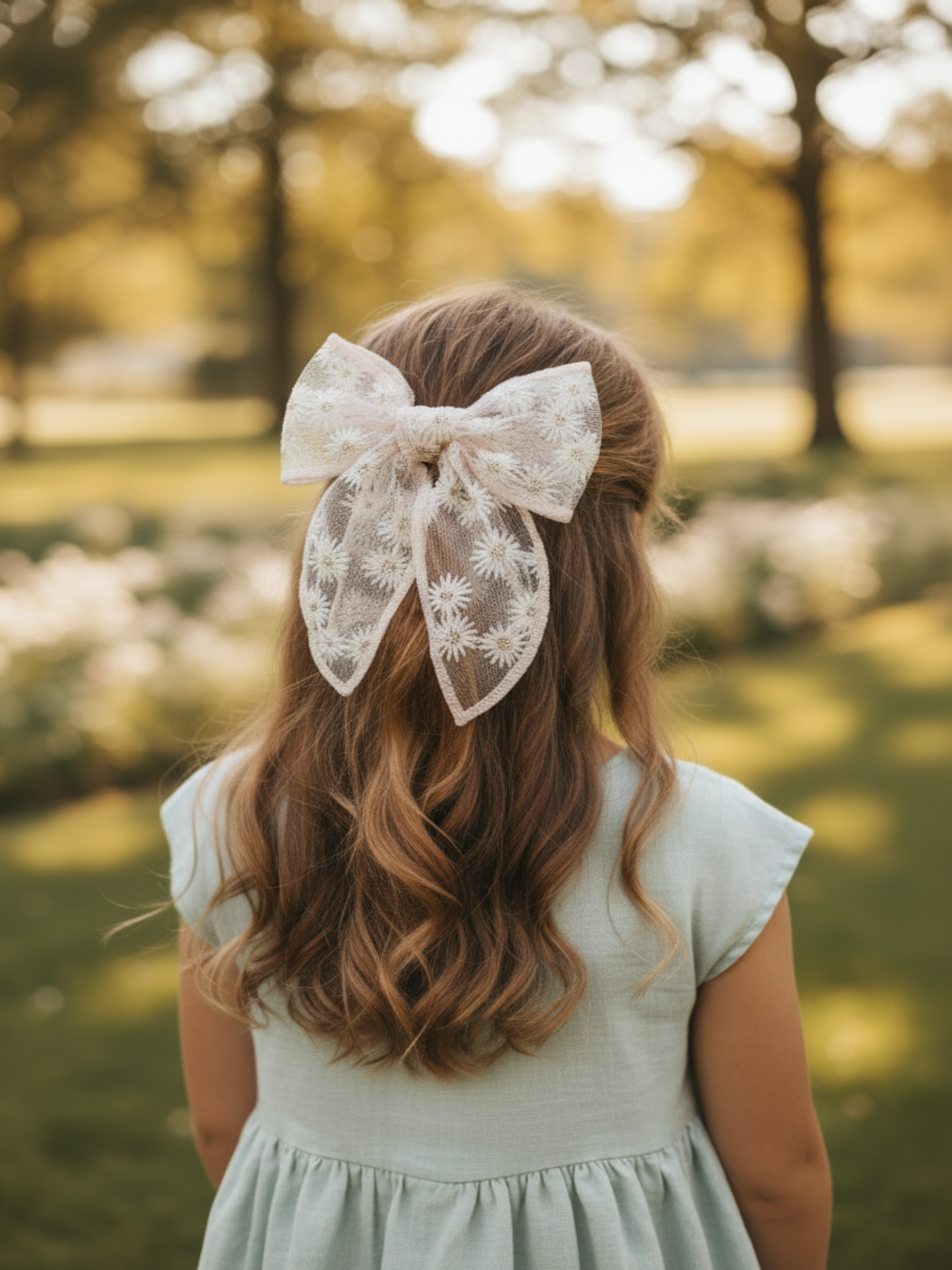 Little Girl with Daisy Lace Bow - No Tails
