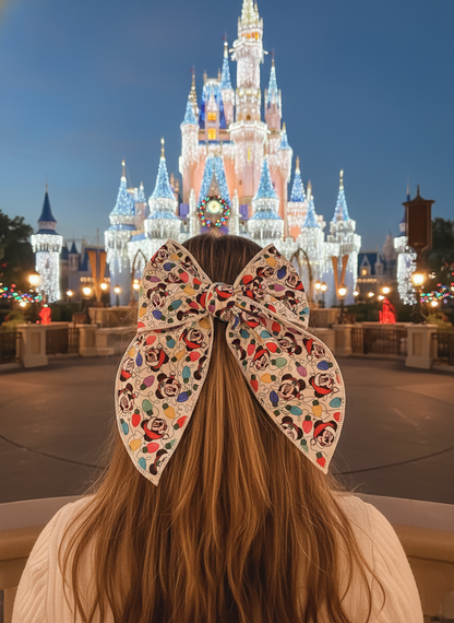 Mickey Christmas Lights Bow Half-Up Lifestyle Image