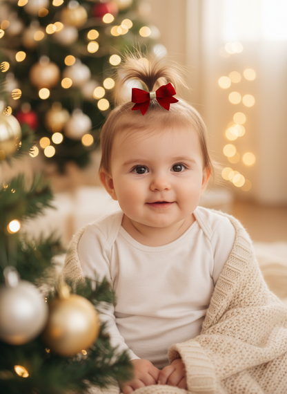 Mini Red Velvet and Gold Bow on Baby