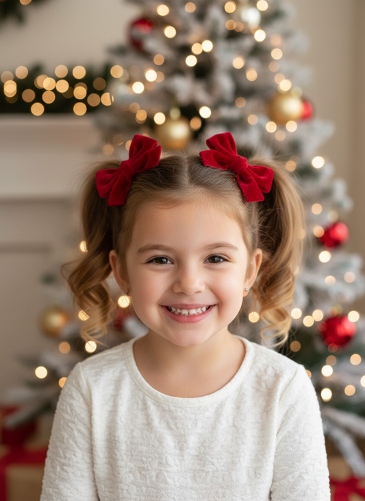 Mini Velvet Pigtail Bows on Both Pigtails