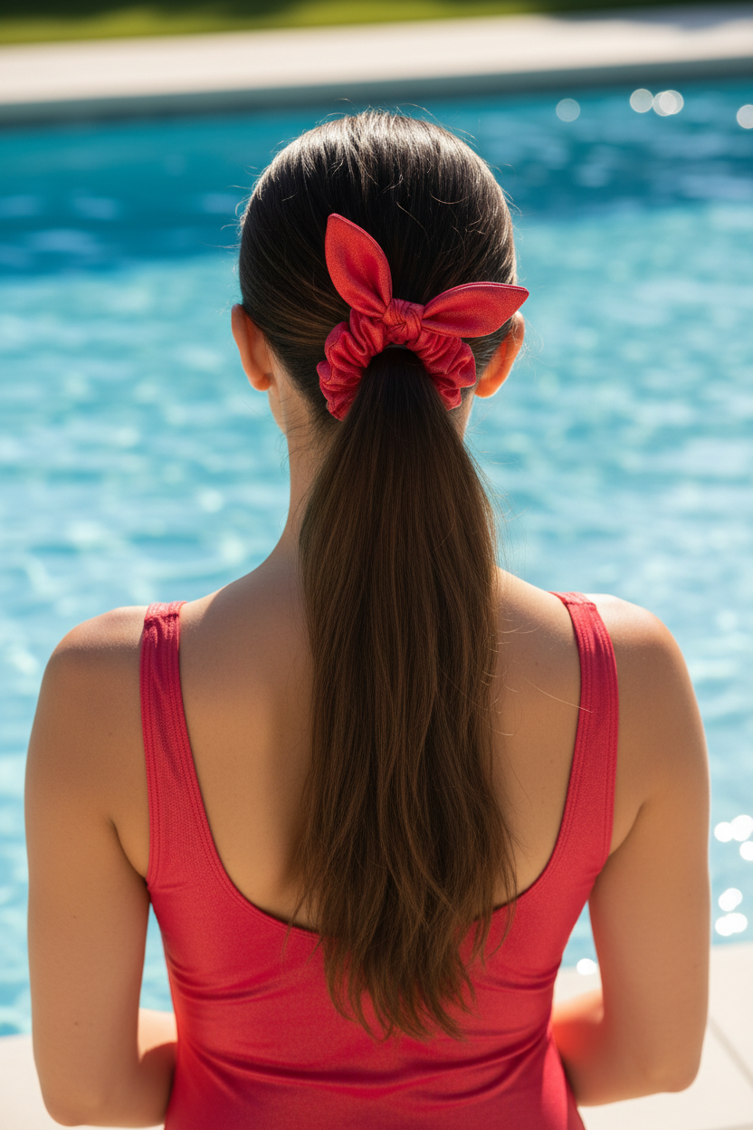 Mom Ponytail Red Scrunchie Pool