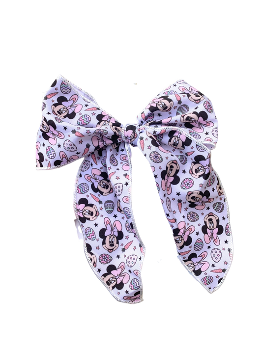 Pink Easter Mouse Hair Bows - Bunny Bow Clip or Headband Tie