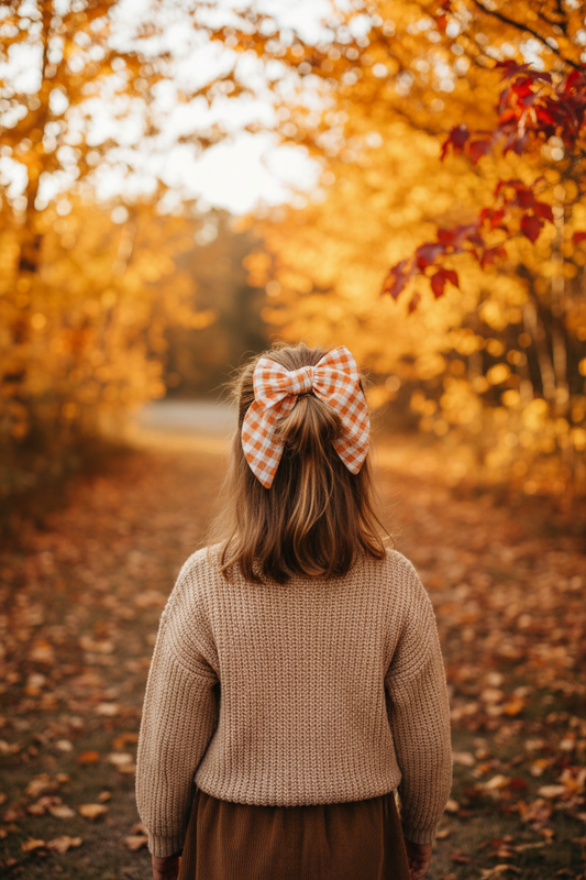 Orange Gingham Hair Bow Fall Lifestyle