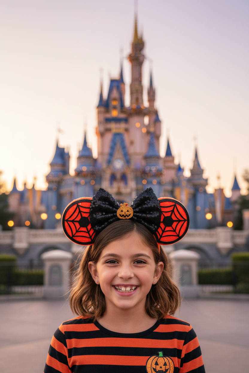 Orange Spider Web Mouse Ears Front View Disney