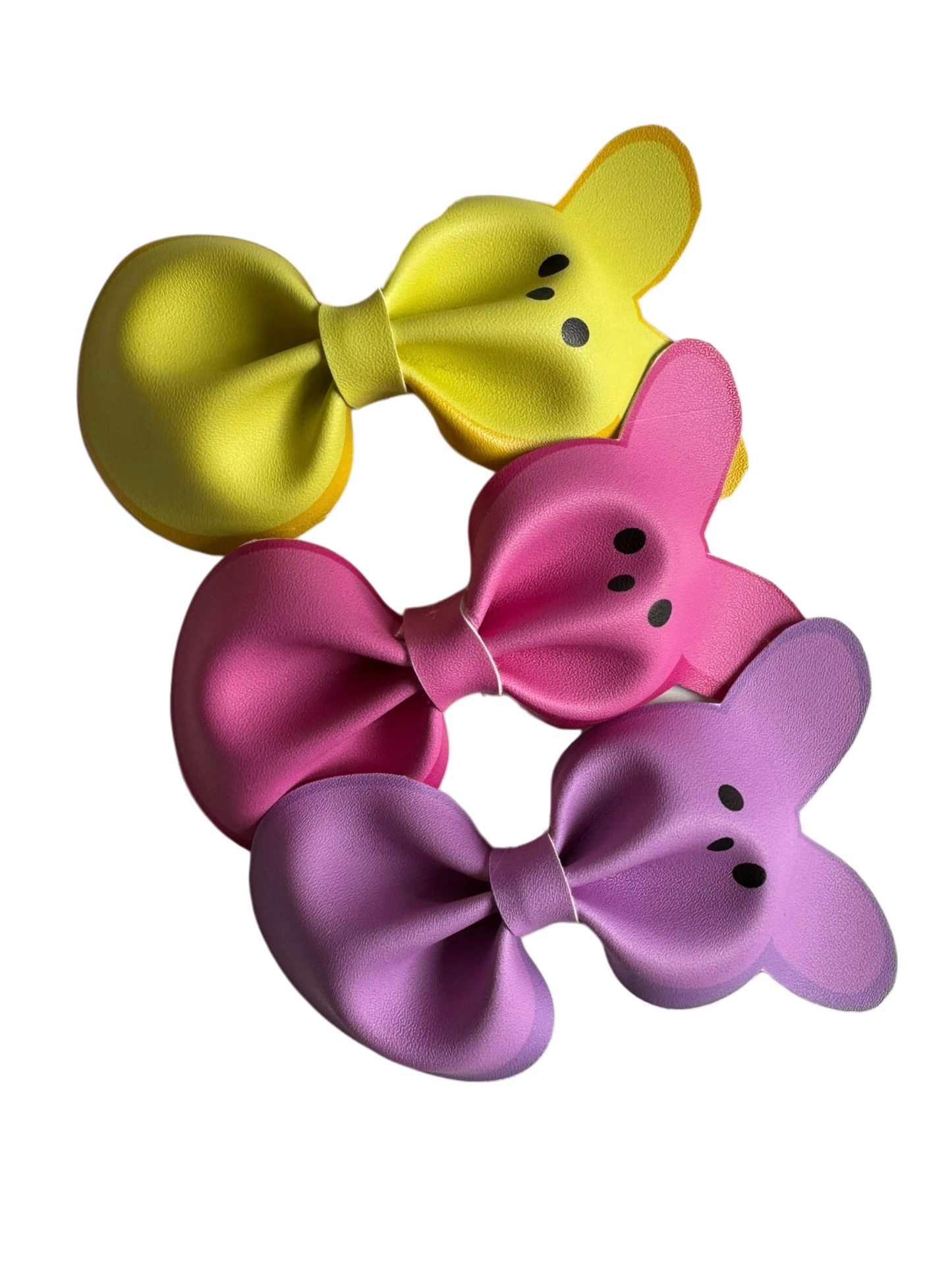 Peeps Faux Leather Bow 4" - Easter Hair Clip in Yellow, Pink & Purple