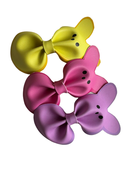 Peeps Faux Leather Bow 4" - Easter Hair Clip in Yellow, Pink & Purple