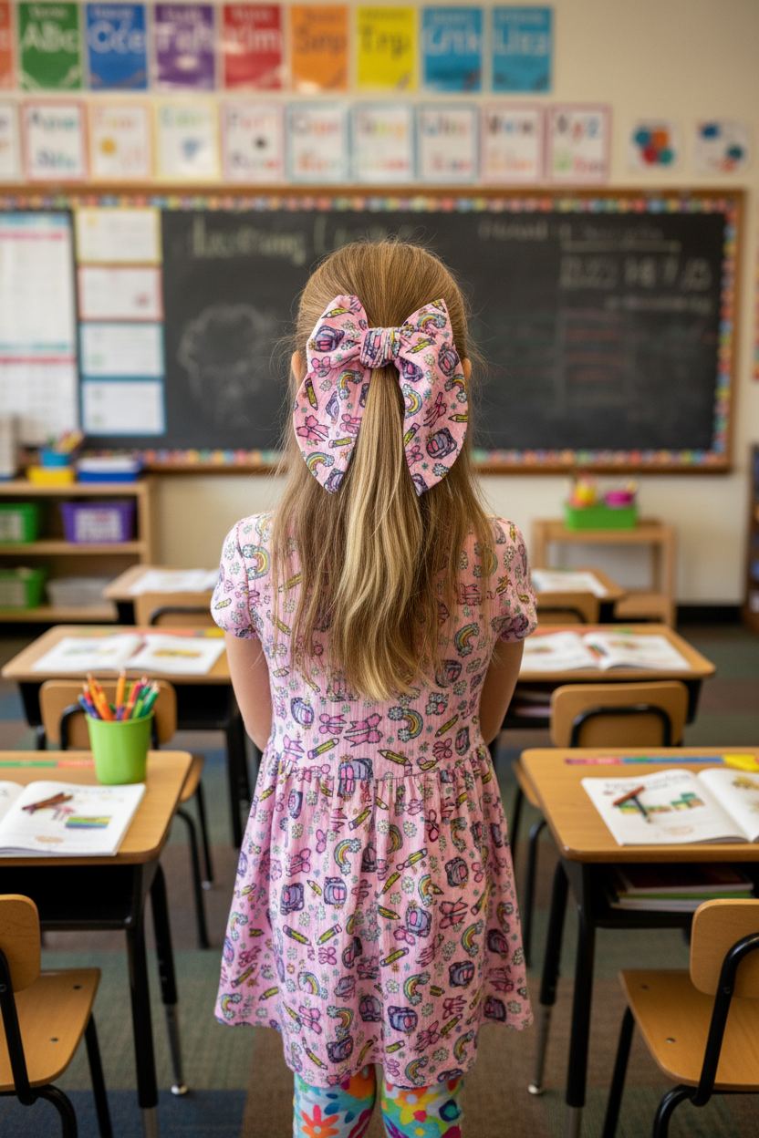 Pink Back to School Bow Half Up Lifestyle