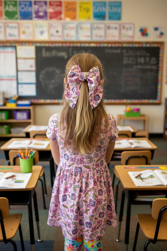 Pink Back to School Bow Half Up Lifestyle