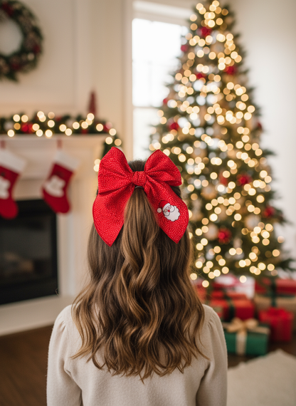 Red Sparkly Santa Bow Half-Up Lifestyle Image