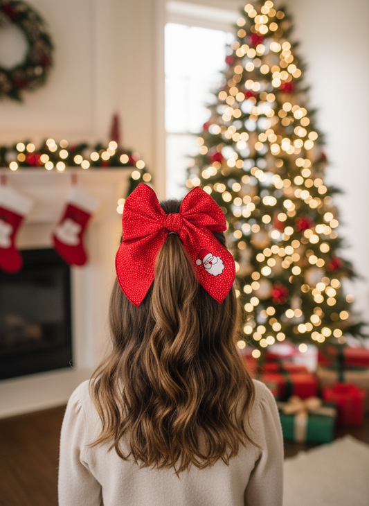 Red Sparkly Santa Bow Half-Up Lifestyle Image