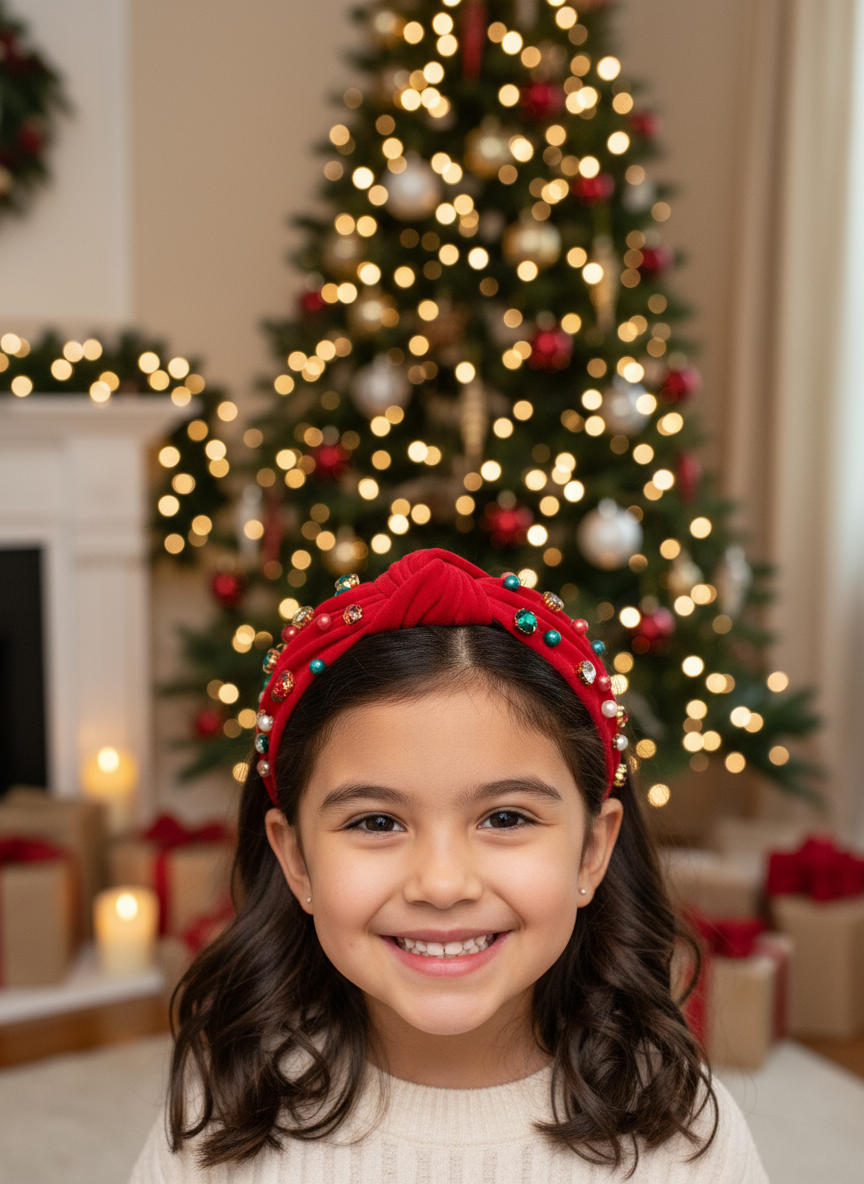 Red Velvet Jeweled Headband Lifestyle Image