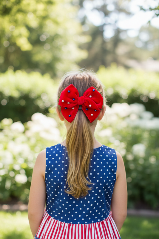 Red Velvet & Pearl Hair Bow Lifestyle