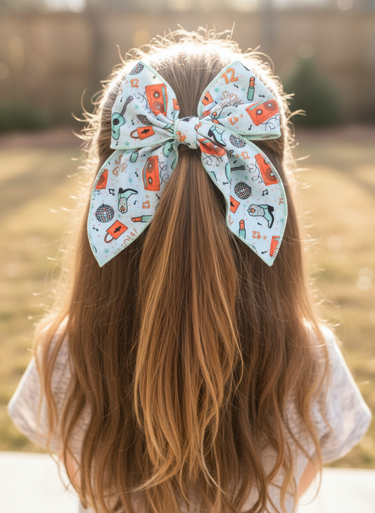 Retro hair bow in half-up ponytail