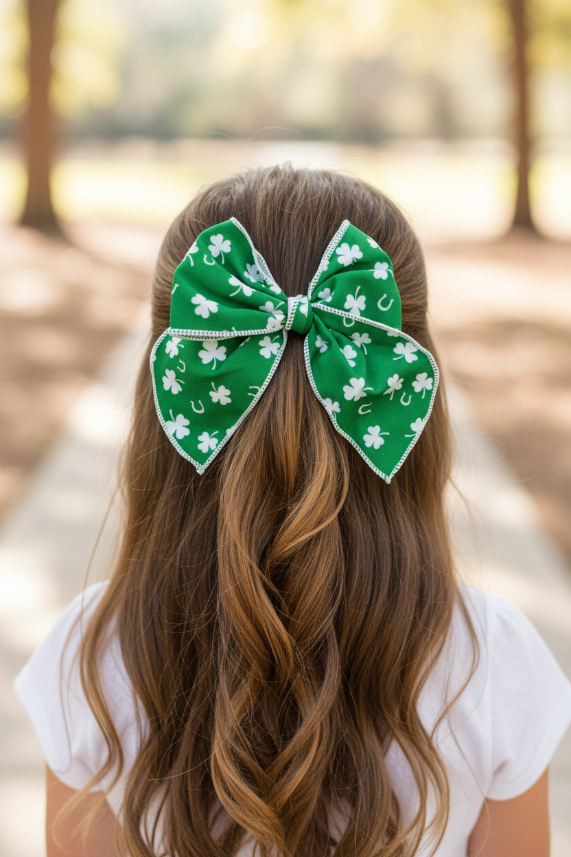 Shamrock Horseshoe Bow Half-Up Hairstyle Lifestyle Shot