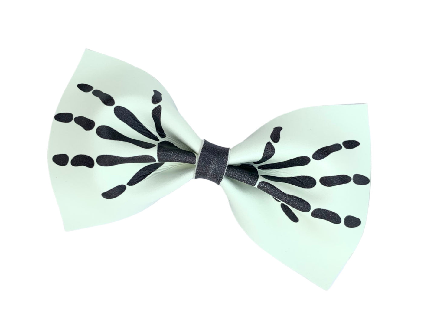 Skeleton Faux Leather Hair Bow for Girls – Halloween Hair Accessory, Spooky Black & White Bow